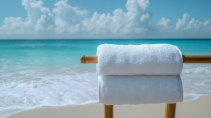 White towels on a beach