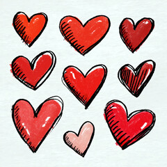 Charming handdrawn red hearts evoke love and warmth perfect for Valentine's weddings or heartfelt social media posts