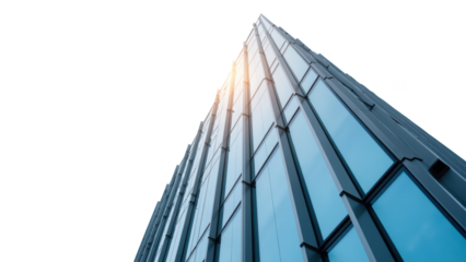 Modern skyscraper with reflective glass facade, showcasing architectural design and urban landscape