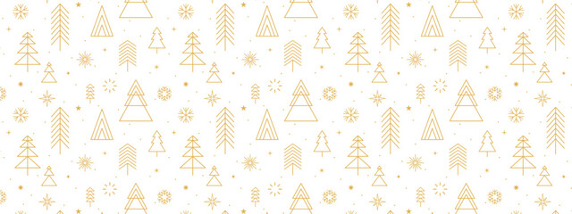 Gold Christmas tree seamless pattern, holidays background