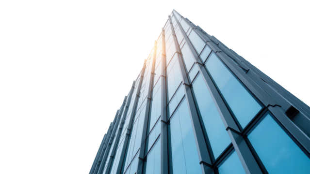 Modern skyscraper with reflective glass facade, showcasing architectural design and urban landscape