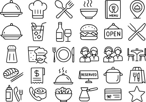 Vector outline, icon pack, icon sheet, restaurant theme