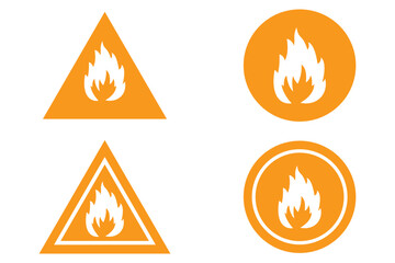 Flammable & Non-Flammable Material Safety Icons – Fire Hazard Warning Symbol Set in Vector Format
