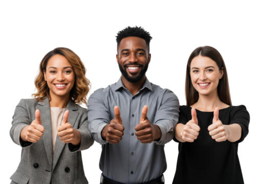 Business team showing thumbs up and smiling isolated on white or transparent background - Powered by Adobe