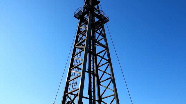 Industrial Oil Rig Against Clear Blue Sky in Daylight