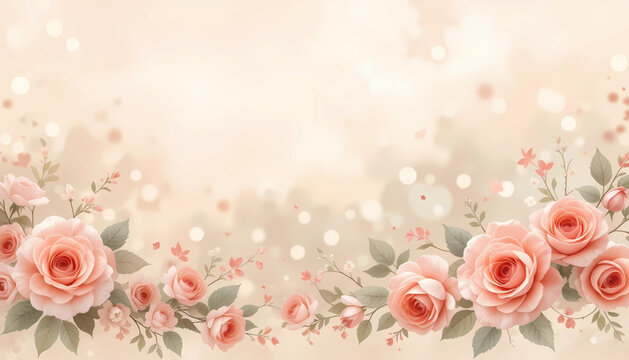 Pink floral rose background with a heart design for a Valentine's Day wedding card or gift frame.