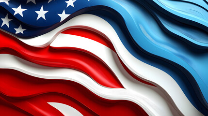 Patriotic Composition: An abstract rendering of the american flag, featuring the classic red, white, and blue hues. Evoking a sense of national pride and unity.