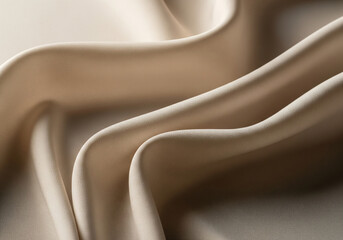 Elegant beige fabric waves close-up Textured background for design and aesthetics