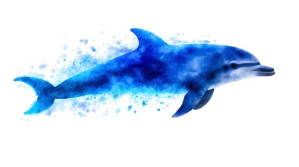Obraz premium Beautiful Watercolor Dolphin Swimming Gracefully Through Vibrant Ocean Blue Waves