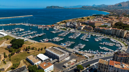 Naklejka premium Aerial view of the small tourist port called 