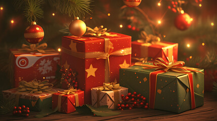 christmas tree with gift boxes