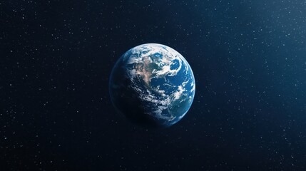 Obraz premium A stunning view of Earth from space, showcasing the blue oceans and landmasses surrounded by a starry backdrop.