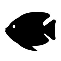 Vector art of a simple black silhouette of a fish with a white dot for an eye, isolated on a