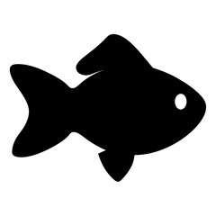 Obraz premium Vector art of a simple black silhouette of a fish with a white eye, isolated on a