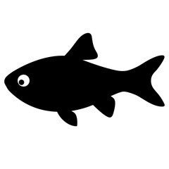 Vector art of a simple black silhouette of a fish with a white eye, isolated on a, representing aquatic life and marine creatures in a minimalist style