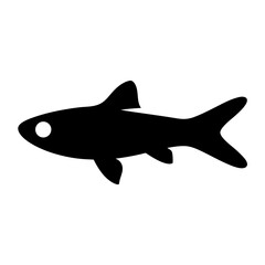 Obraz premium Vector art of silhouette of a small fish with a single eye, isolated on a, representing aquatic life and simplicity