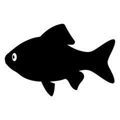 Vector art of a simple black silhouette of a fish with a white eye, isolated on a, representing aquatic life and marine creatures in a minimalist style