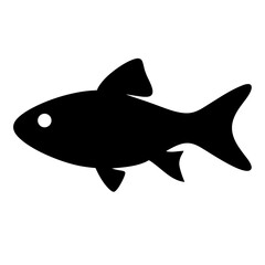 Vector art of a simple black silhouette of a fish isolated on a, representing aquatic life and marine themes