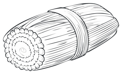 Obraz premium Hand Drawn Illustration of Traditional Tamale Wrapped in Corn Husk