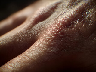 Fototapeta premium Close-up of an elderly hand showcasing fine lines and textures, symbolizing wisdom and age.