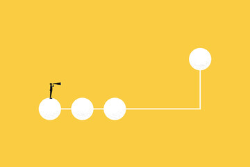 Businessman with telescope looking for future visionary. concept of Successful and fearless, leadership, challenges and achievements