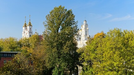  Vitebsk, Belarus, October 8, 2025. Domes over the park trees in autumn.                              