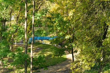 Vitebsk, Belarus, October 8, 2025. The Blue Bridge in the city park.                               