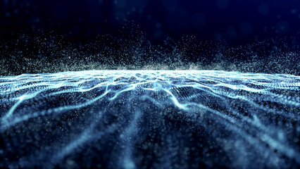 Mar de particulas en una escena azul espacial que imita a las olas de mar