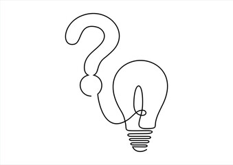 Continuous Line Drawing of Question Mark and Lightbulb Idea. continuous line drawing. Editable stroke.