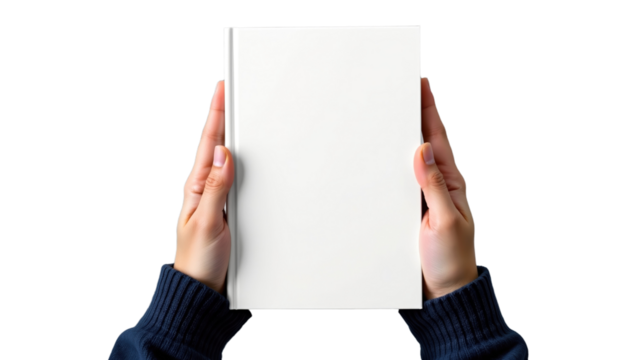 Hands Holding a Blank Book in Studio Setting Minimalist Design Clean Environment Close-Up Perspective - Powered by Adobe