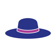 Blue wide brim hat with purple band graphic vector