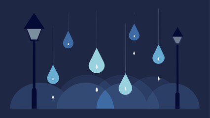 Raindrops falling under the street lamps