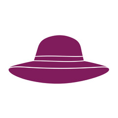 Simple flat illustration of a plum colored wide brim hat with white stripes purple