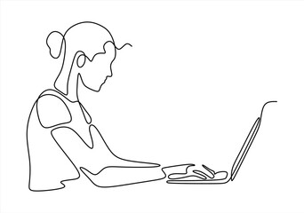 Creative Thinking with Laptop One Line. continuous line drawing. Editable stroke.