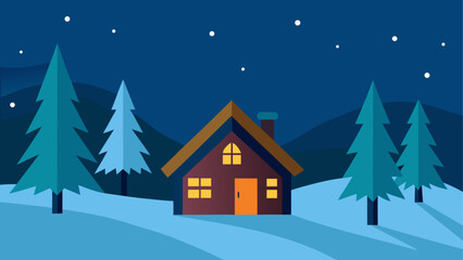 Naklejka premium Cabin in the woods at night with stars up