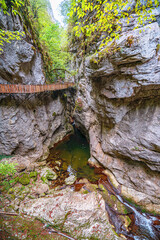 The scenic views of the Horma Canyon (Horma Kanyonu) in the fall season, an amazing place for nature lovers, captivated along the 3,500 m trekking route in the Küre Mountains, Kastamonu, Turkey.