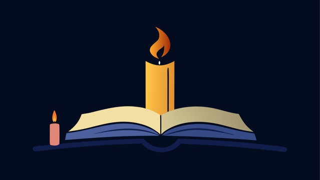 Candles illuminating an opened book at night