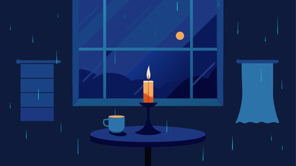 Rainy night with candle and moon outside © Rana Islam