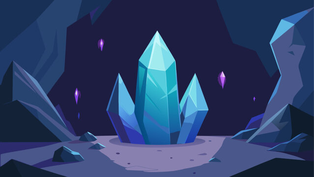 Crystals inside the dark and rocky cave