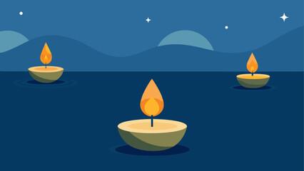 Three candles burning in the night scene