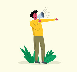 Man with Megaphone Making a Loud Public Announcement