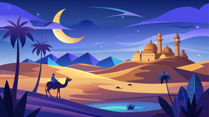 Camel rider in desert at night landscape © Rana Islam