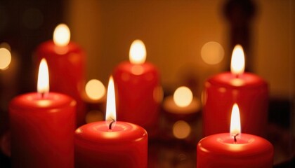 Red candles glowing in temple ambiance, spiritual reflection