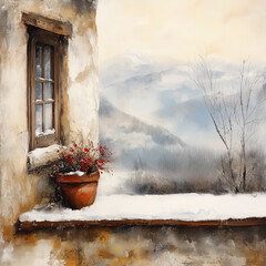 Painting of the Tuscany at winter