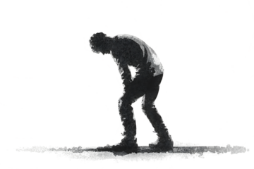 Silhouette of a man bending over in a dynamic pose isolated on transparent background
