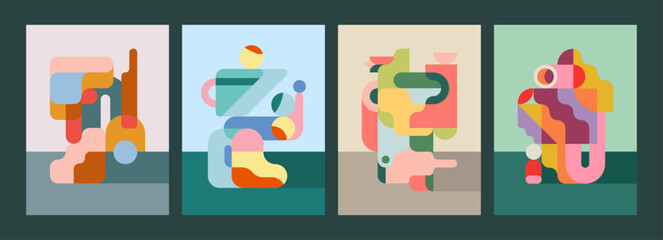 Geometric abstract compositions, colorful modular art set