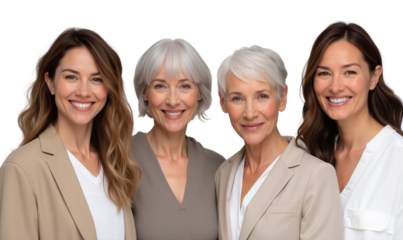 Diverse group of smiling business women across generations, celebrating beauty, diversity, and confidence at every age