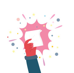 Hand Holding Important Paper with Celebratory Sparkles