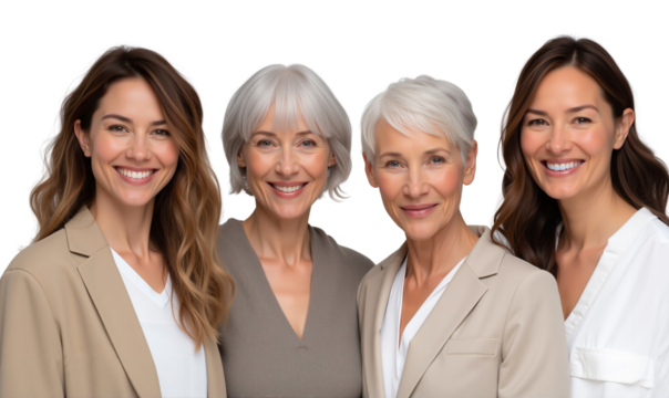 Diverse group of smiling business women across generations, celebrating beauty, diversity, and confidence at every age - Powered by Adobe