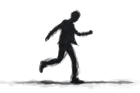 Silhouette of a person running with a determined stride isolated on transparent background